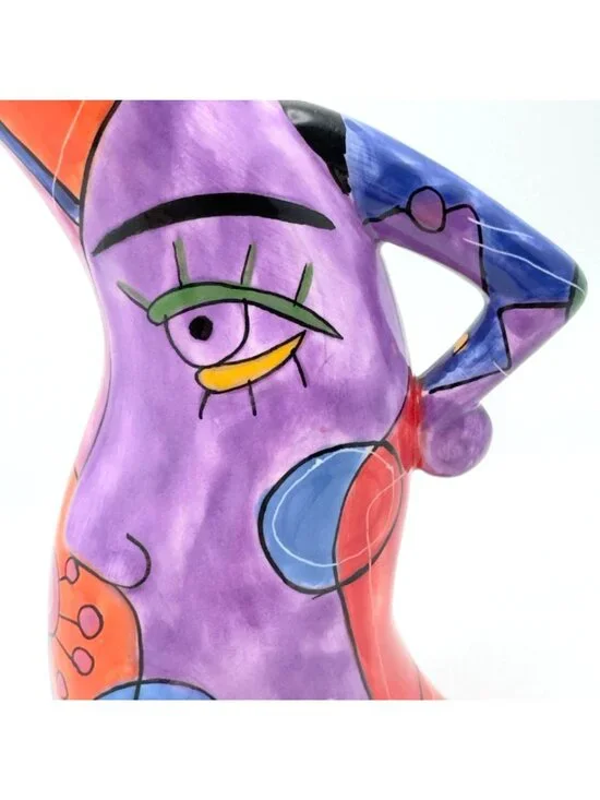 Muzeum Abstract Picasso Inspired Hand Painted Ceramic Candlestick Holder 10" - Picture 3 of 12